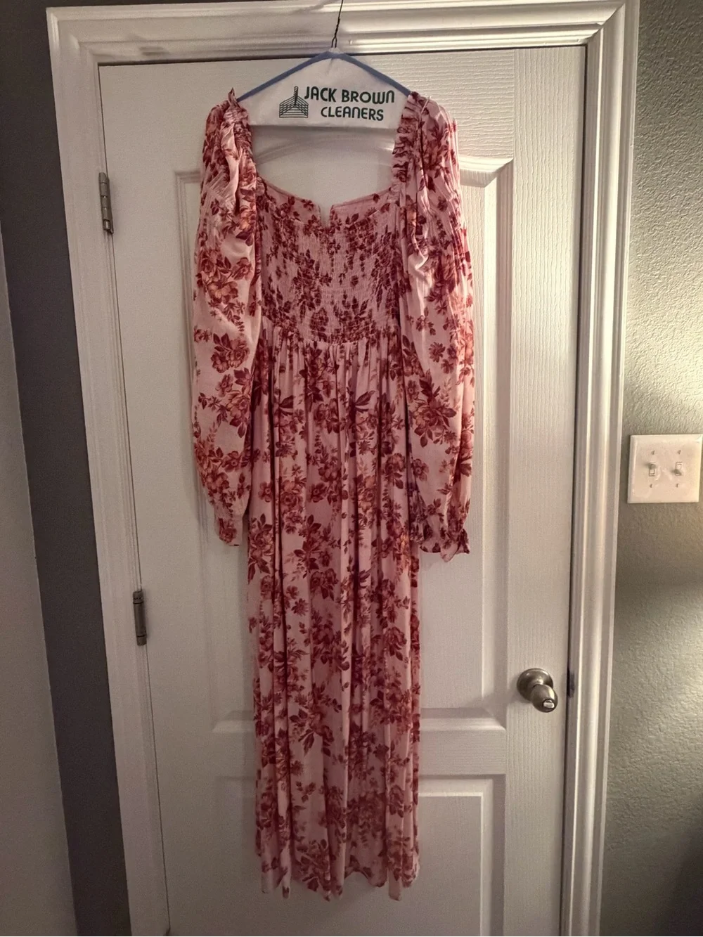 Free People Pink Floral Maxi Dress with Long Sleeves